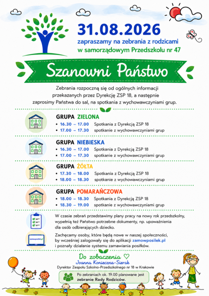 Sierpniowe zebrania z Rodzicami – zaproszenie